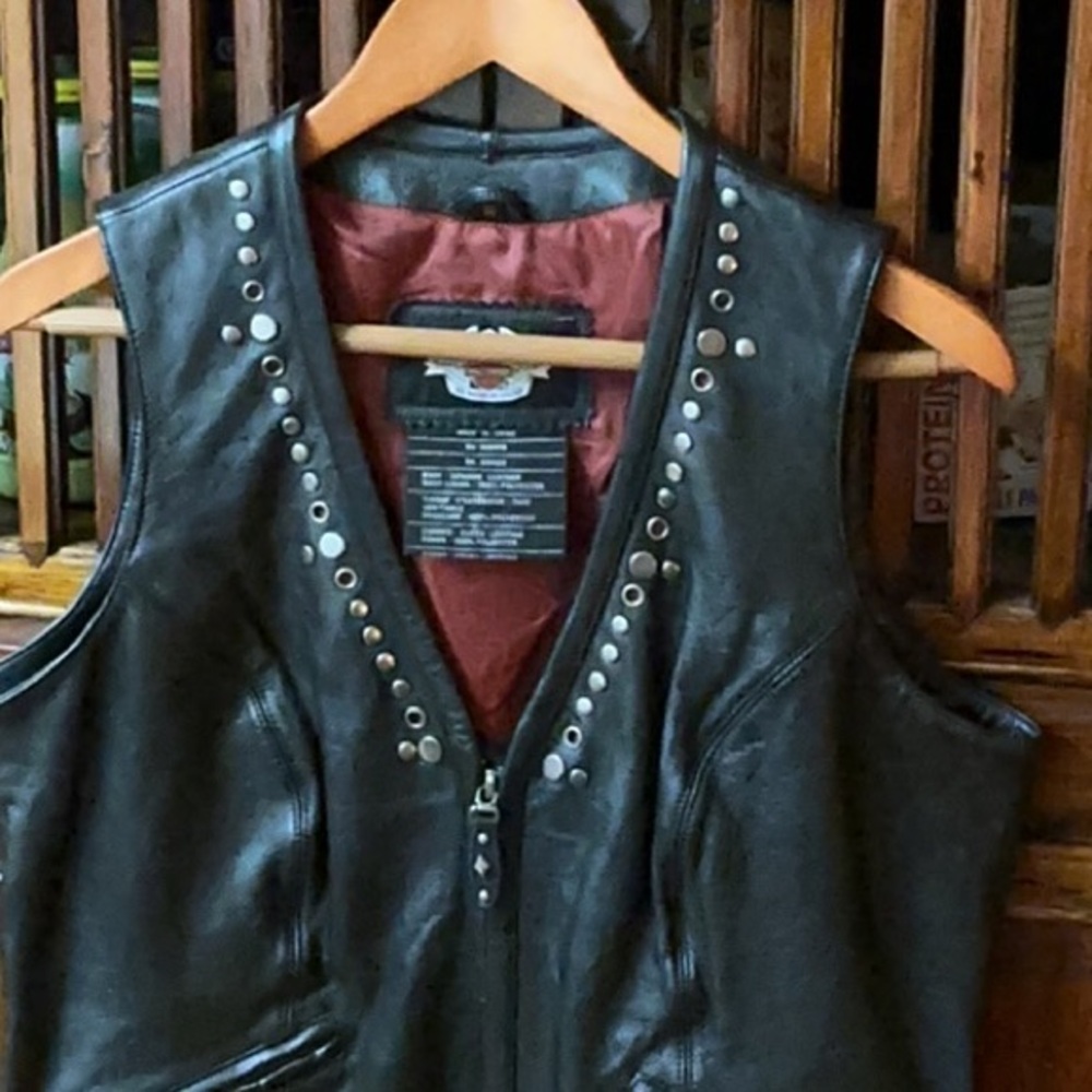 Harley-Davidson Black Leather Vest with Silver Studs